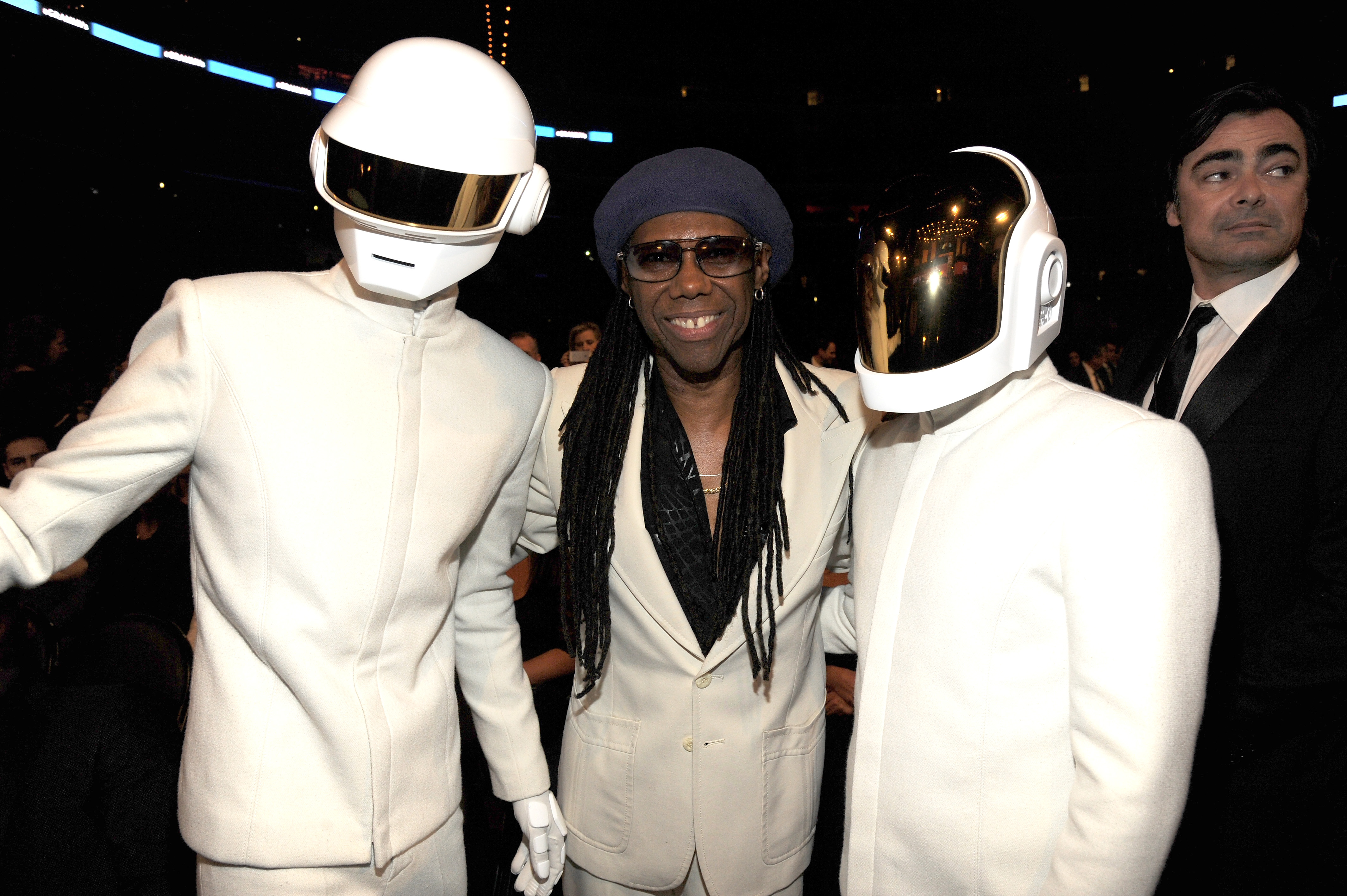 LOS ANGELES, CA - JANUARY 26:  (L-R) Daft Punk's Thomas Bangalter, musician Nile Rodgers and Daft Punk's Guy-Manuel de Hom...