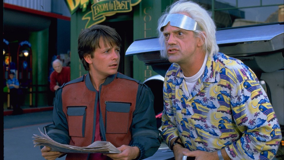 Marty McFly und Doc Brown bei ihrer Ankunft im Jahr 2015
