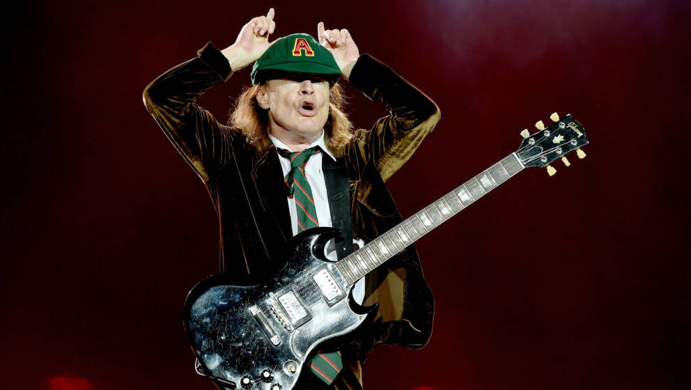 of AC/DC performs at Dodger Stadium on September 28, 2015 in Los Angeles, California.