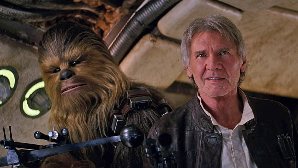 A photo of Han Solo with his friend and business partner Chewbacca