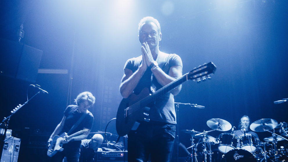 epa05629045 A handout image provided by the Bataclan managment shows British musician Sting (C) during his concert at the new