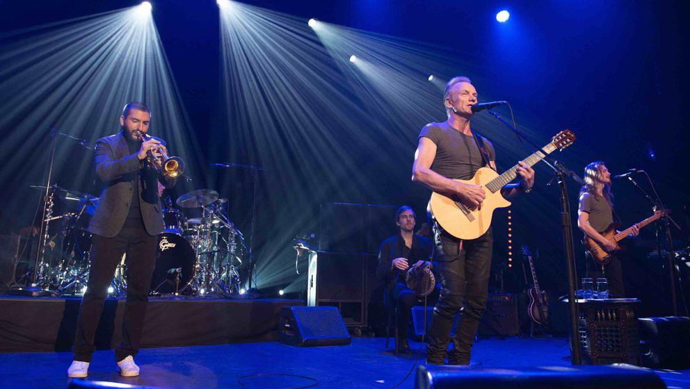 epa05629051 A handout image provided by the Bataclan managment shows British musician Sting (C) during his concert at the new