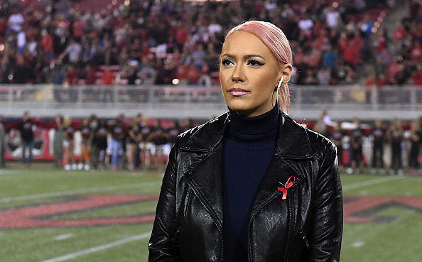 LAS VEGAS, NV - OCTOBER 07: Kaya Jones waits to sing 'God Bless America' before a game between the San Diego State Aztecs an