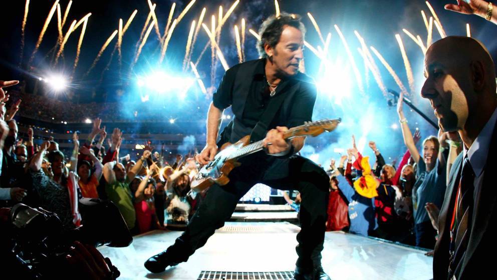 Musician Bruce Springsteen and the E Street Band  perform at the Bridgestone halftime show during Super Bowl XLIII between th