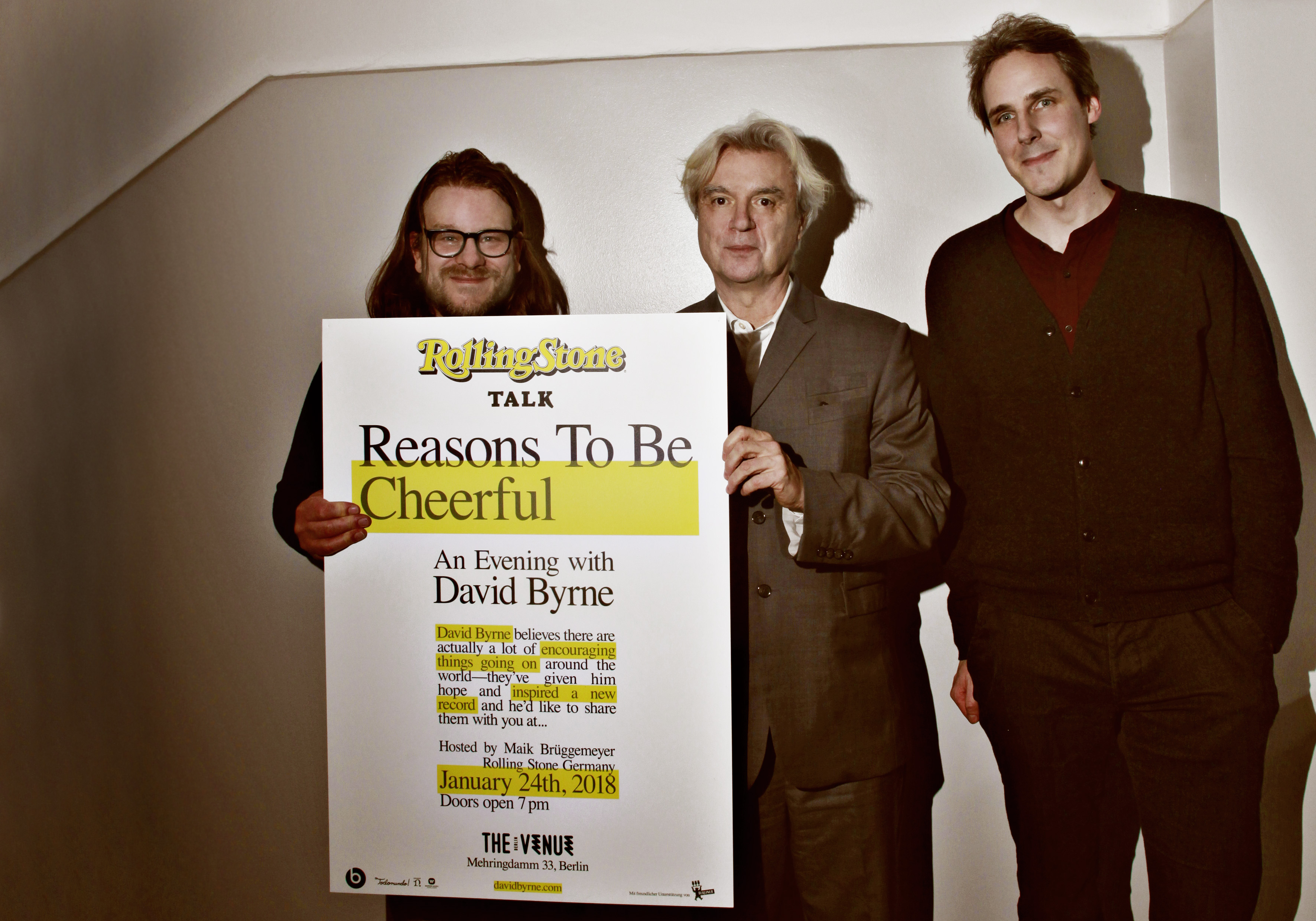 v.li.: Torsten Groß (The Venue), David Byrne und Maik Brüggemeyer (ROLLING STONE)