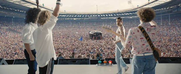 Gwilym Lee (Brian May), Ben Hardy (Roger Taylor), Rami Malek (Freddie Mercury) und Joe Mazzello (John Deacon)