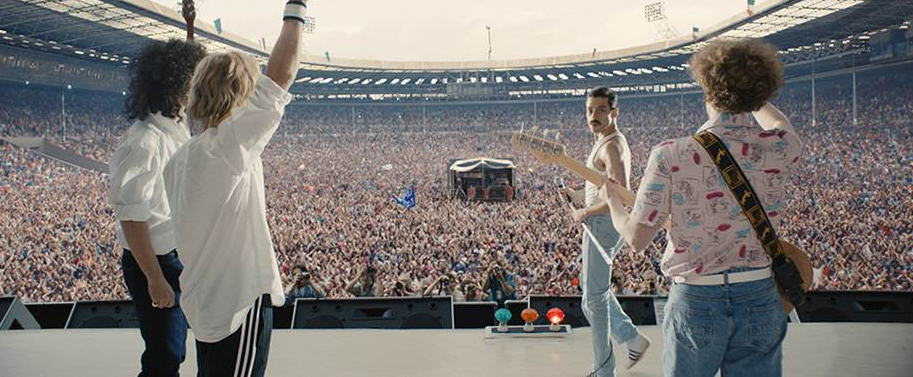 Gwilym Lee (Brian May), Ben Hardy (Roger Taylor), Rami Malek (Freddie Mercury) und Joe Mazzello (John Deacon)