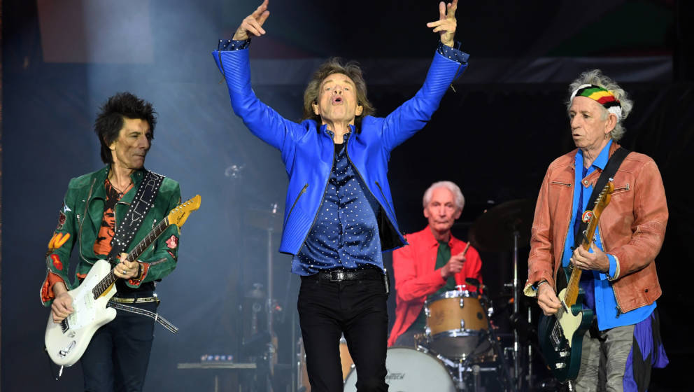CARDIFF,  UNITED KINGDOM - JUNE 15:  Ronnie Wood, Mick Jagger, Charlie Watts and Keith Richards of The Rolling Stones perform