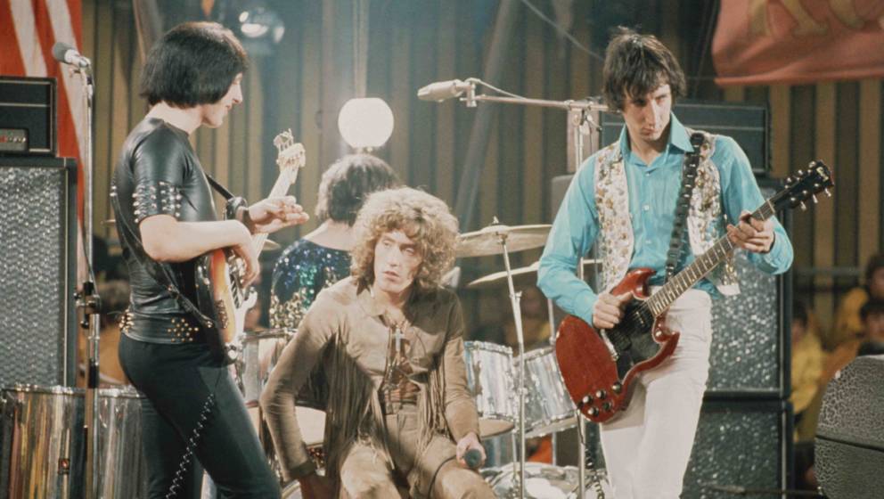 English group The Who pose together on the set of the Rolling Stones Rock and Roll Circus at Intertel TV Studio in Wembley, L