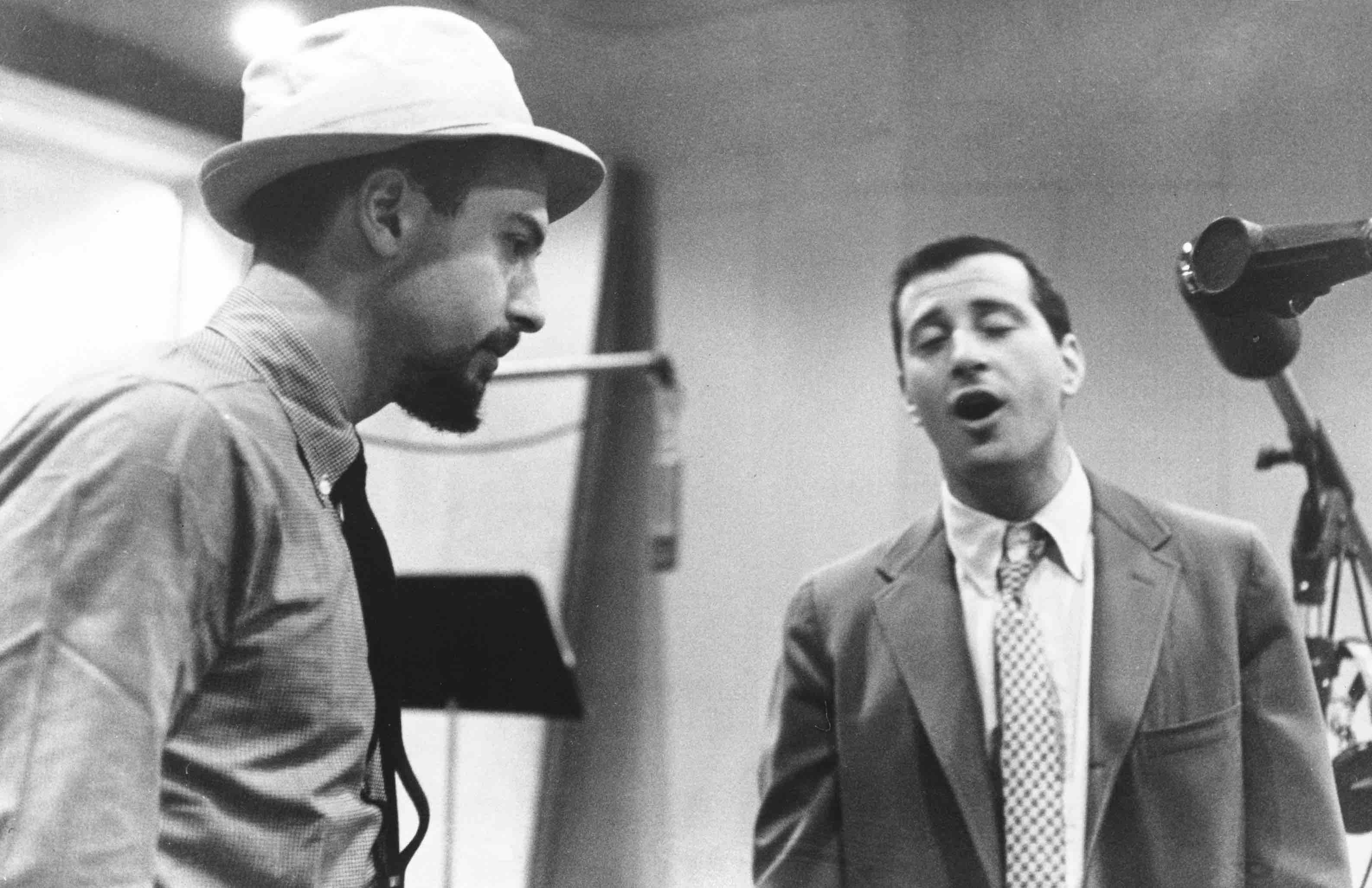 NEW YORK - CIRCA 1956:  Rock and roll songwriters Jerry Leiber (right) and Mike Stoller work out a tune in circa 1956 in N...