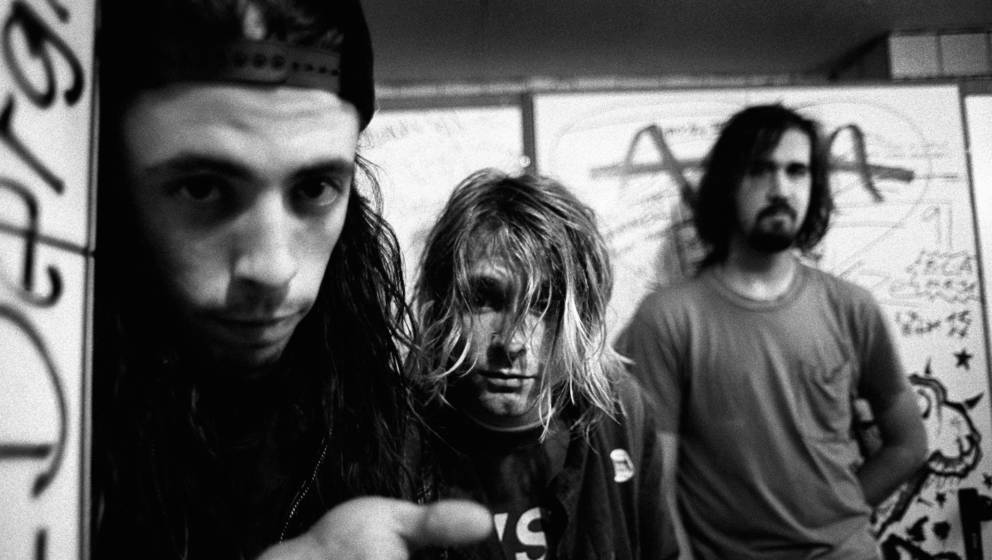 12-11-1991 Frankfurt
Nirvana. Left to right Dave Grohl (drums), Kurt Cobain (vocals/guitar) and Krist Novoselic (bass). Grung