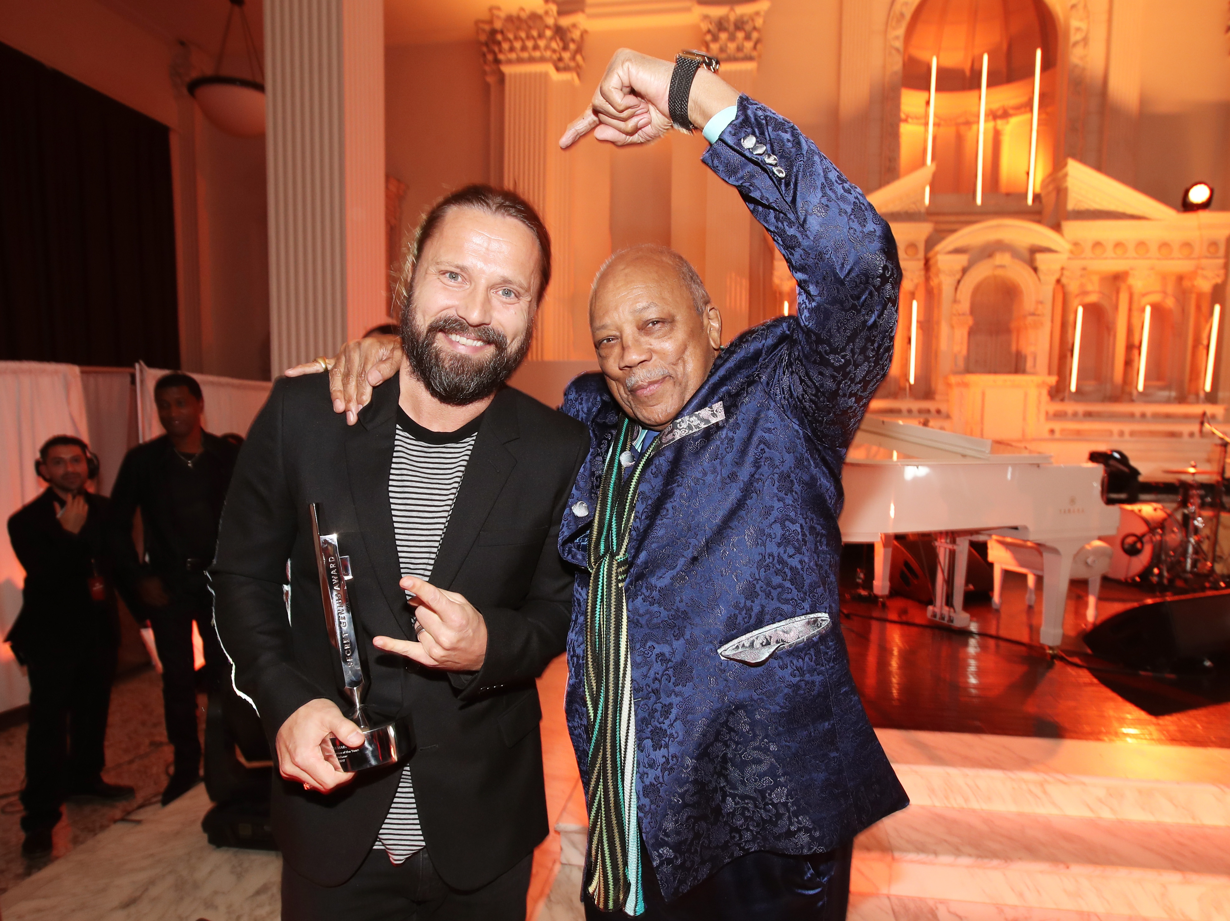 LOS ANGELES, CA - NOVEMBER 01:  Max Martin (L) and Quincy Jones attend Spotify's Inaugural Secret Genius Awards hosted by ...