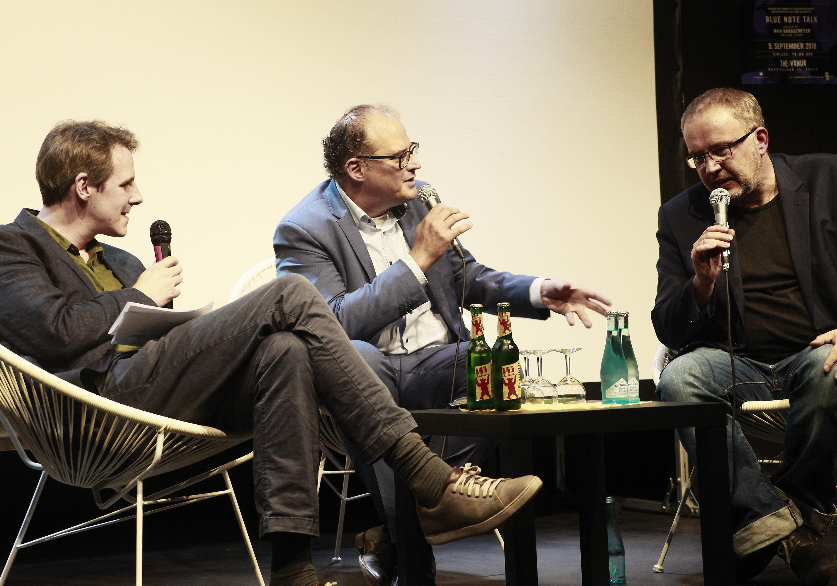 von links: ROLLING-STONE-Redakteur Maik Brüggemeyer, Regisseur Eric Friedler und Andreas Müller (Deutschlandfunk Kultur,...