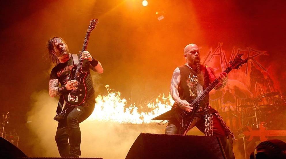 SAN ANTONIO, TEXAS - AUGUST 15:  Gary Holt & Kerry King perform in concert with Slayer at Freeman Coliseum on August 15, 