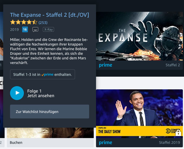 Amazon Prime Video: So einfach werden Inhalte zur Watchlist hinzugefügt.