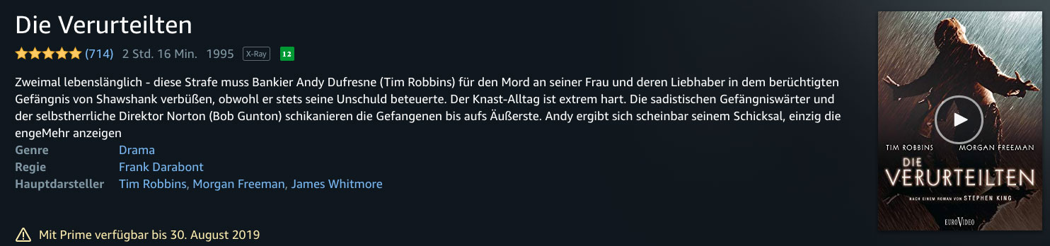 Amazon Prime Video: Ein Auslaufdatum signalisert, wenn Filme/Serien bald wieder aus der Mediathek verschwinden.