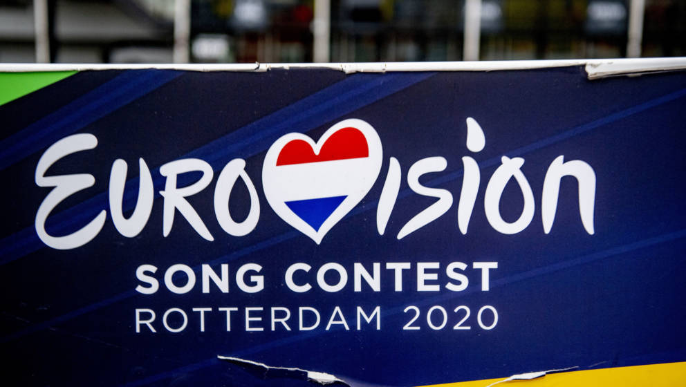 ROTTERDAM, NETHERLANDS - 2020/03/18: The Eurovision logo seen outside the Rotterdam Ahoy, the official venue for the planned 