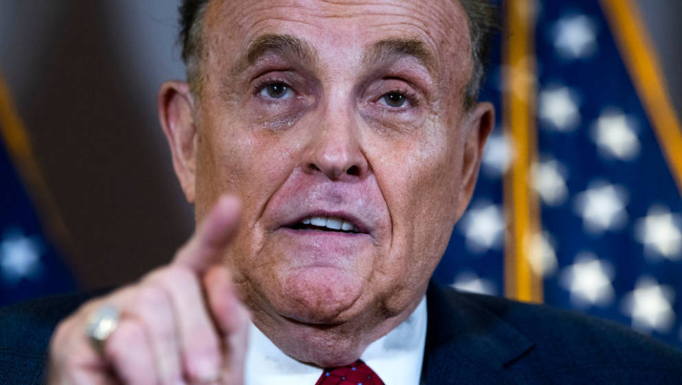 UNITED STATES - NOVEMBER 19 (FILE): Rudolph Giuliani, attorney for President Donald Trump, conducts a news conference at the 