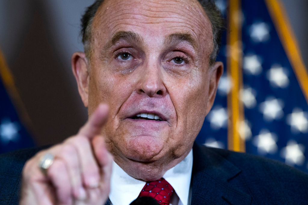 UNITED STATES - NOVEMBER 19 (FILE): Rudolph Giuliani, attorney for President Donald Trump, conducts a news conference at t...