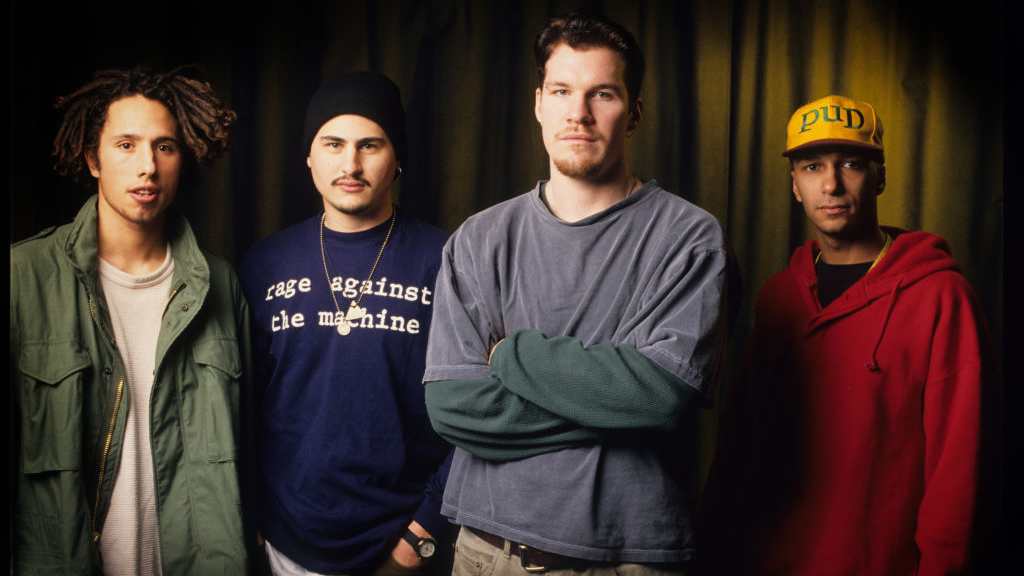 Rage Against The Machine: Zack De La Rocha, Tim Commerford, Brad Wilk und Tom Morello in Brüssel, Belgien am 06.02.1993.