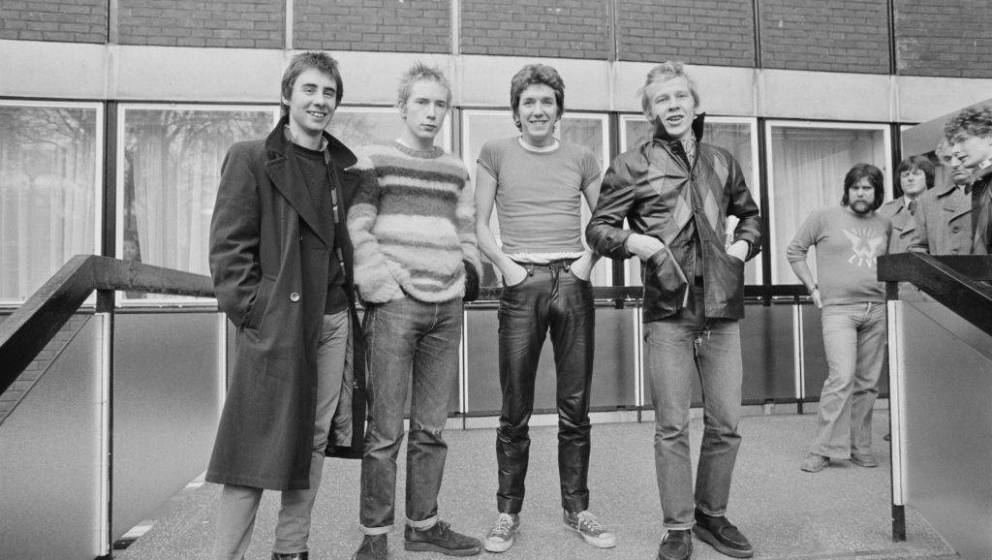 Die britische Band The Sex Pistols im Jahr 1976, bestehend aus Glen Matlock, Johnny Rotten, Steve Jones und Paul Cook. 