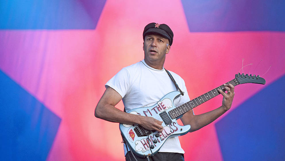 CASTLE DONINGTON, UNITED KINGDOM - JUNE 12:  Tom Morello of Rage Against The Machine performs on stage on the second day of t