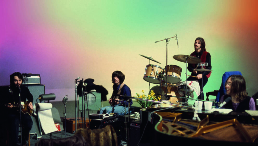 Paul McCartney, George Harrison, Ringo Starr und John Lennon in „The Beatles: Get Back'.