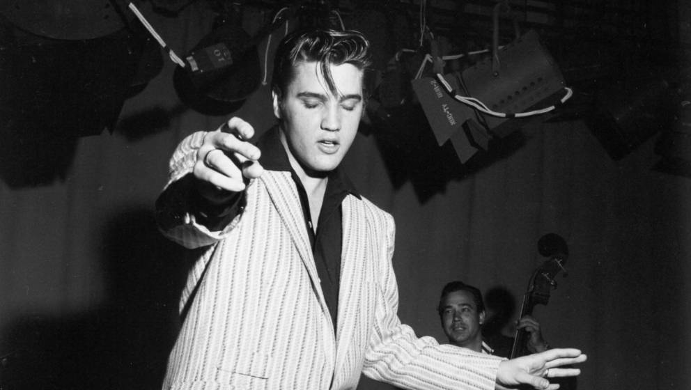 BURBANK, CA - JUNE 4: Rock and roll musician Elvis Presley rehearsing for his performance the Milton Berle Show on June 4, 19