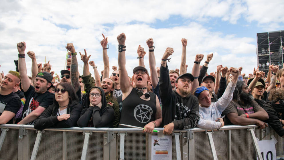 DONNINGTON, ENGLAND - JUNE 12:  General view of festival goers at the main stage on Day 3 of Download festival at Donnington 