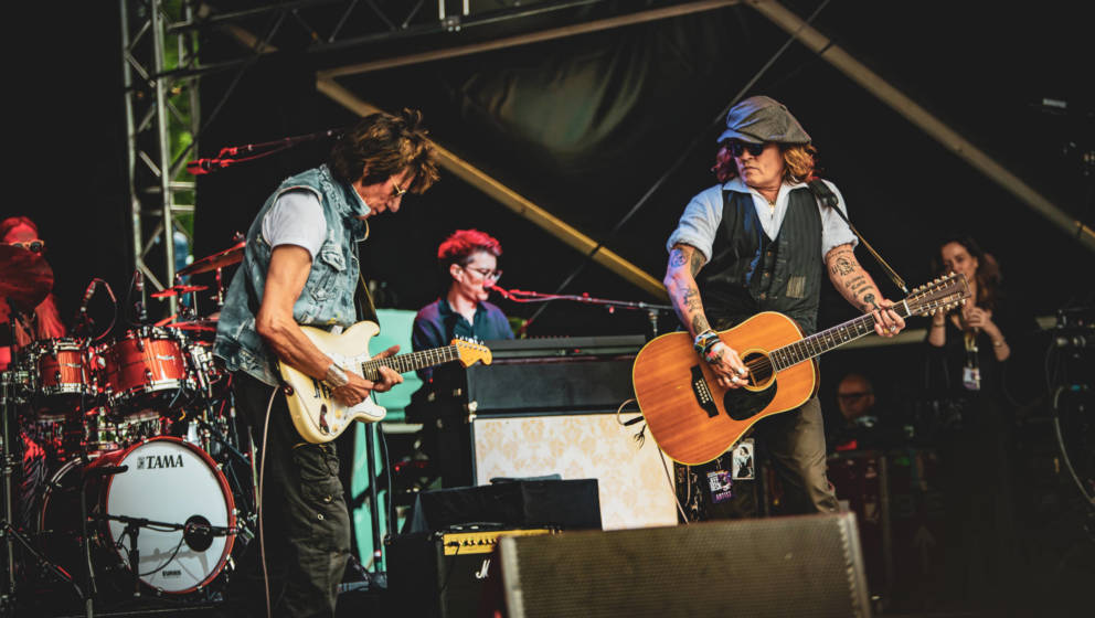 Johnny Depp (re.) mit Jeff Beck beim Helsinki Blues Festival