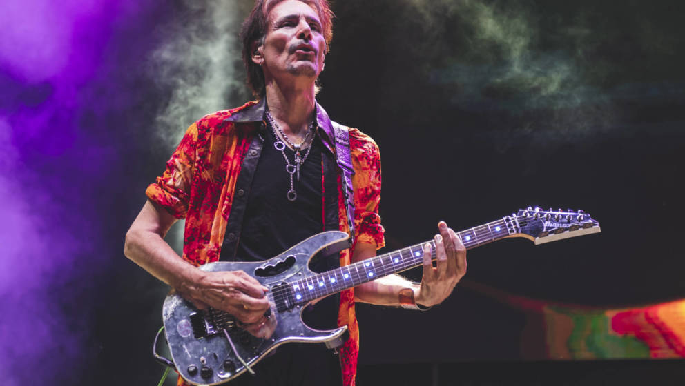 MADRID, SPAIN - JULY 18: American guitarist Steve Vai performs in concert during Noches del Botanico music festival at Real J