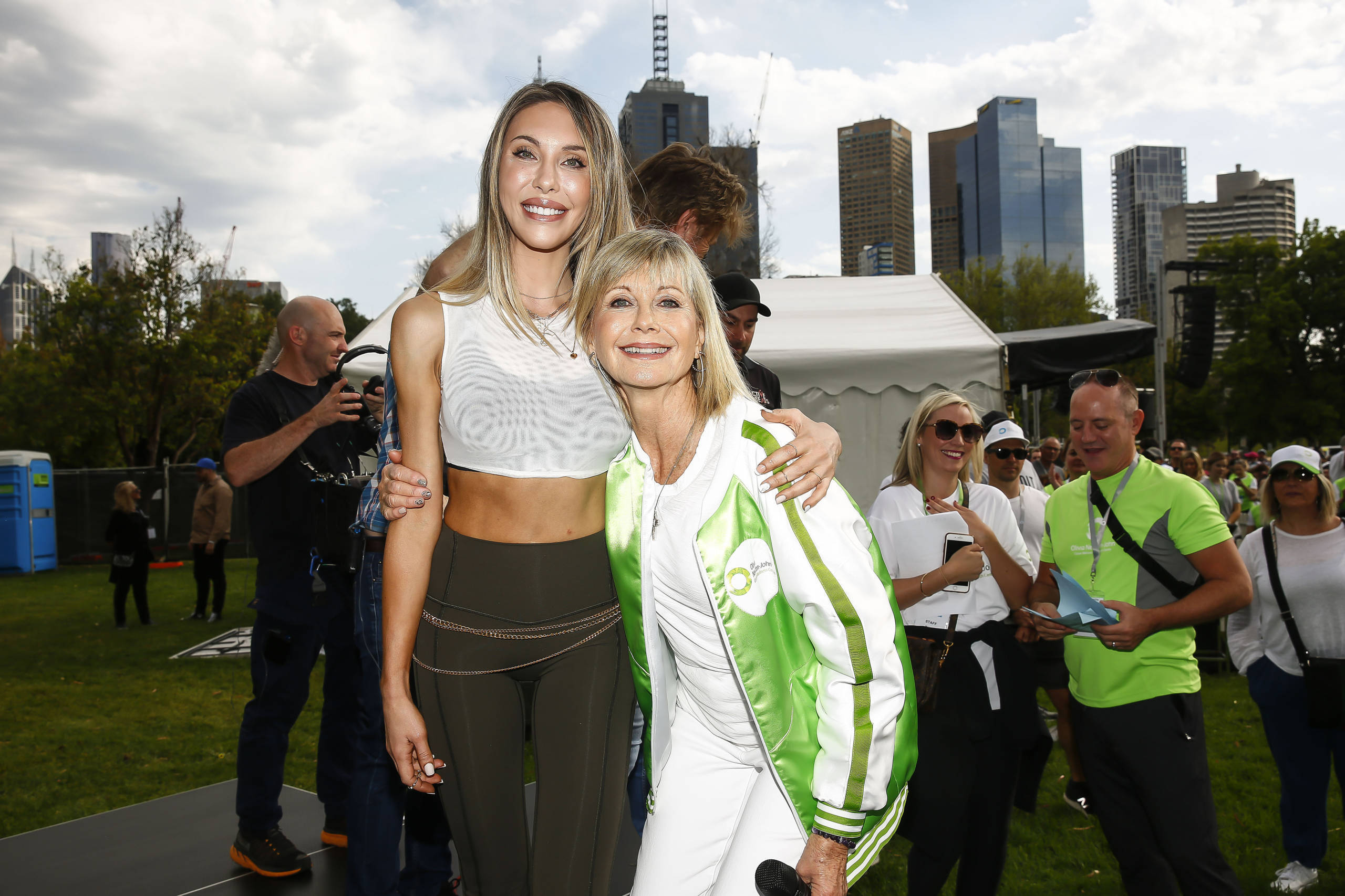 MELBOURNE, AUSTRALIA - OCTOBER 06: Chloe Lattanzi and Olivia Newton John attends the Olivia Newton-John Wellness Walk and ...