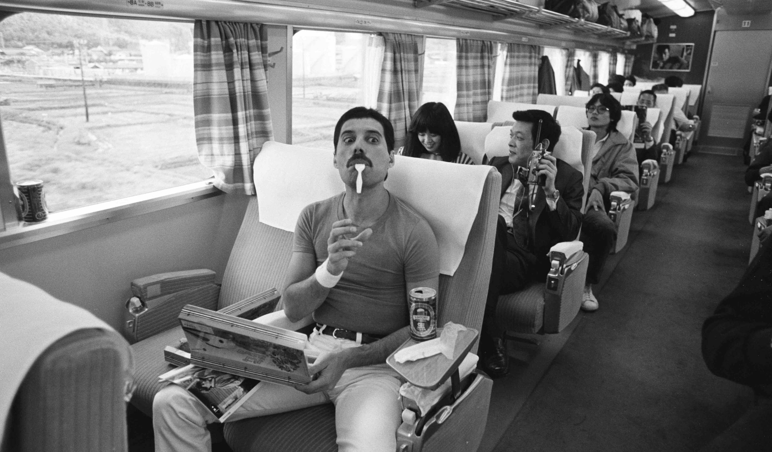 (MANDATORY CREDIT Koh Hasebe/Shinko Music/Getty Images) Freddie Mercury of Queen on the Osaka Station platform leaving for...