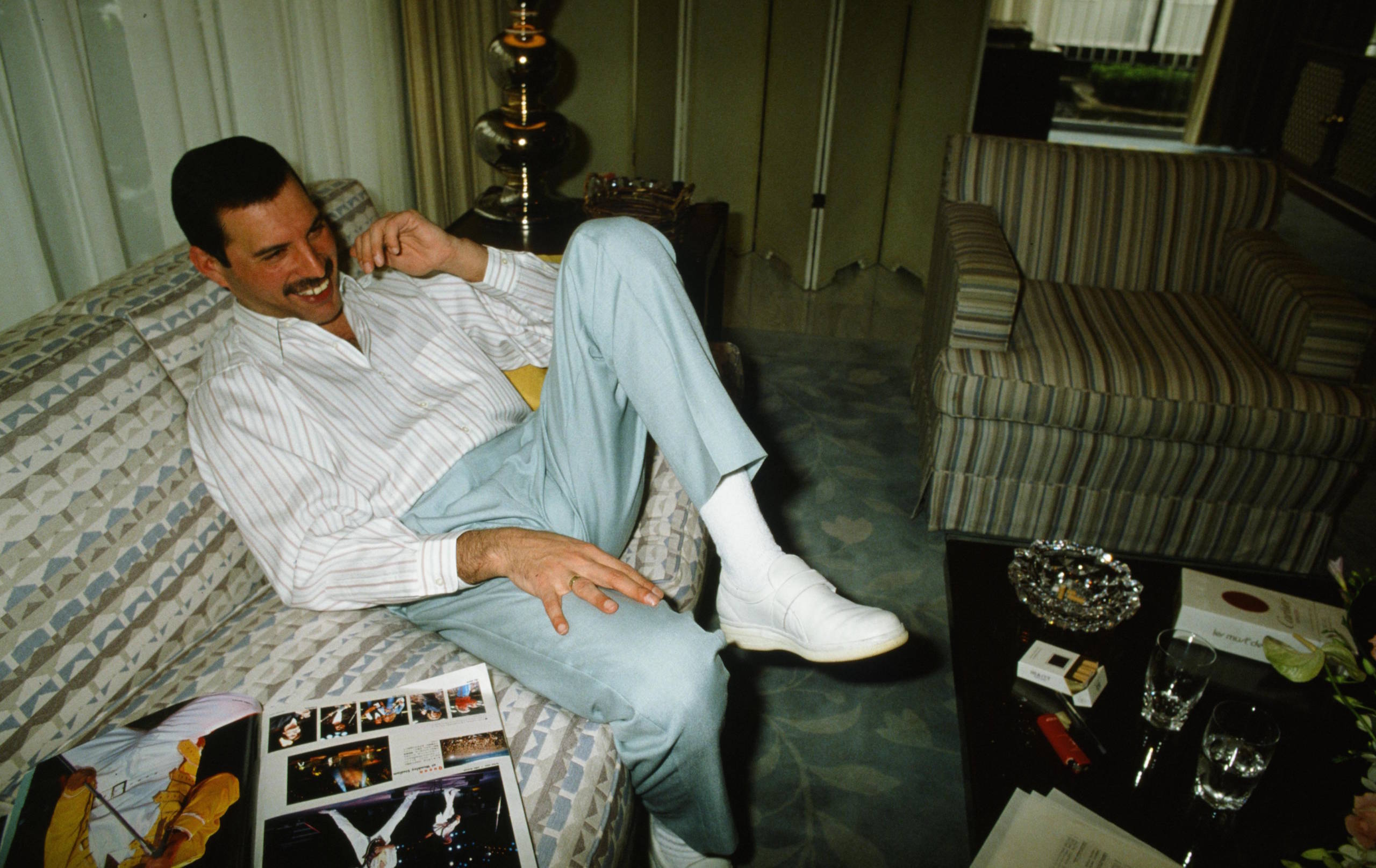 (MANDATORY CREDIT Koh Hasebe/Shinko Music/Getty Images) Freddie Mercury of Queen, portrait during an interview for Japanes...