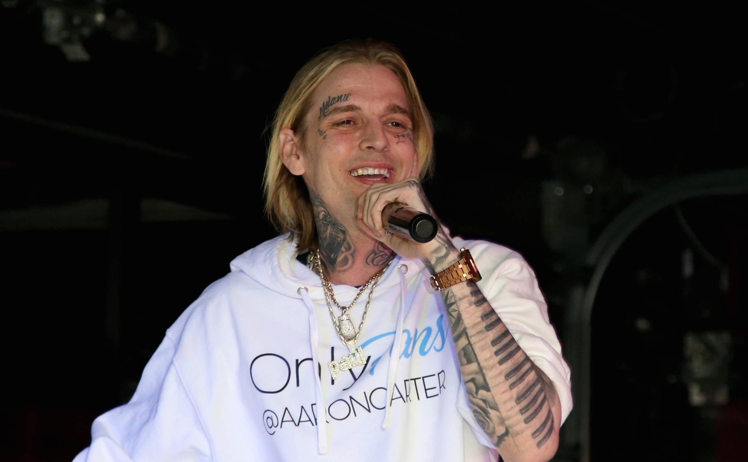 LAS VEGAS, NEVADA - FEBRUARY 12: Singer and producer Aaron Carter performs at the "Kings of Hustler" male revue at Larry F...