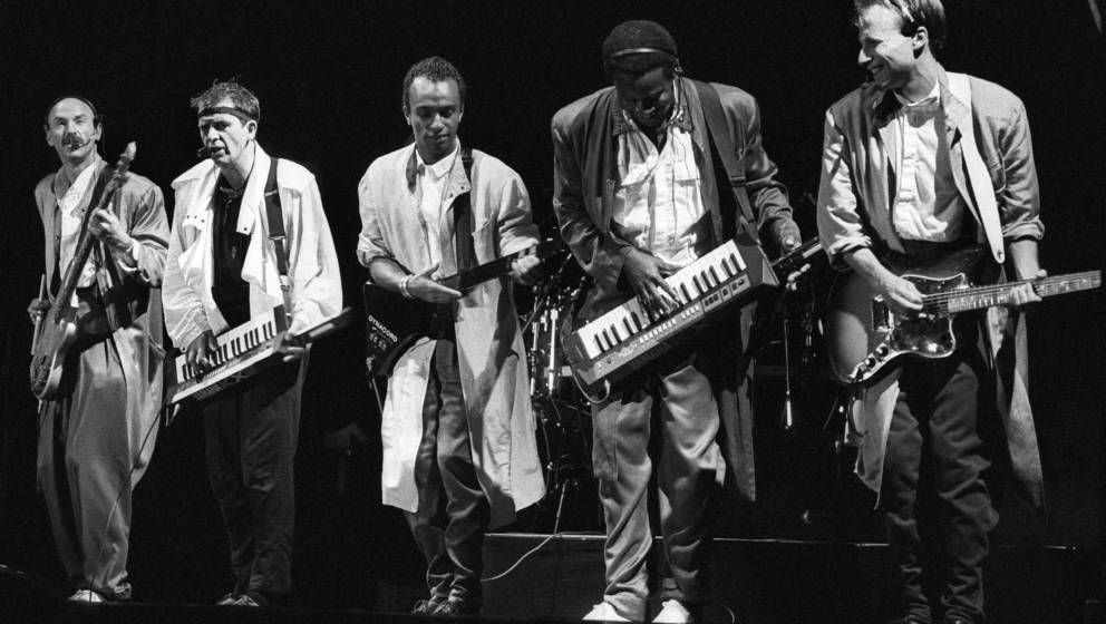 Peter Gabriel, (2. v. li) mit Tony Levin, Adrian Belew, 
„This Way Up Tour“,
Ahoy, Rotterdam, 8-9-1987,
Foto Rob Verhorst