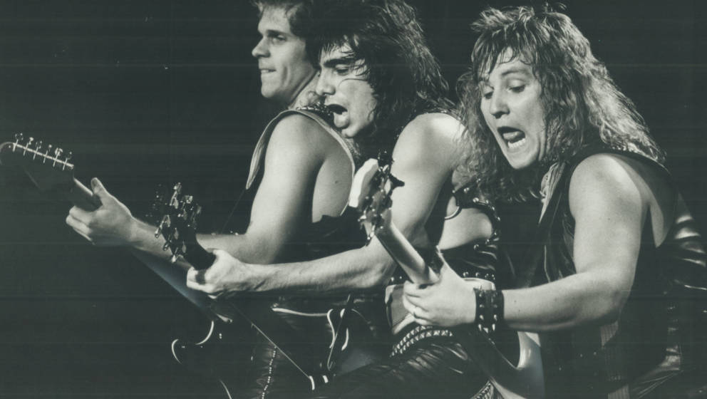 Helix bei einem Auftritt 1984 in Toronto (von links: Dr. Doerner, Paul Hackman und Brian Vollmer)