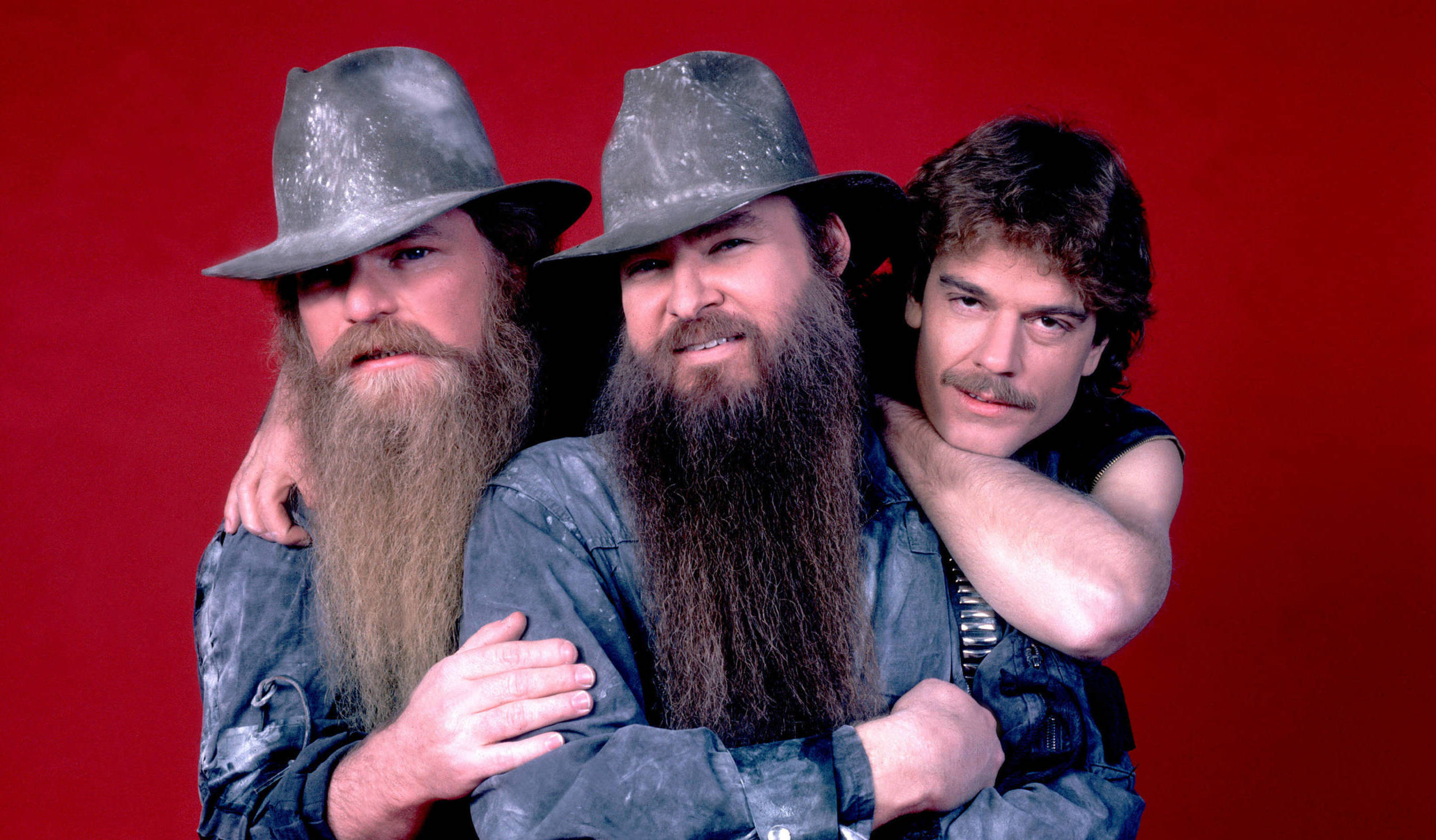 Portrait of the band ZZ Top at the Metro Center, Rockford, Illinois, February 8, 1984. (Photo by Paul Natkin/Getty Images)
