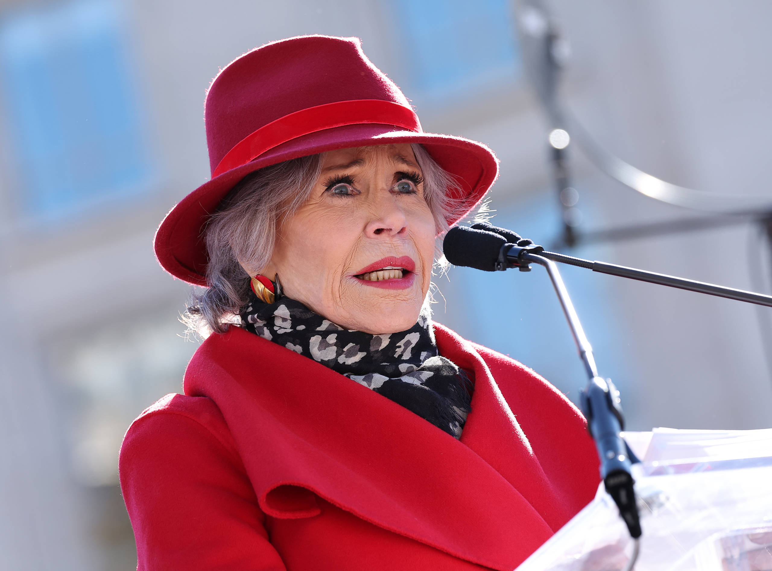 Jane Fonda hält eine Rede bei den amerikanischen „Fire Drill Fridays“, um auf die Klimakrise aufmerksam zu machen, Wa...