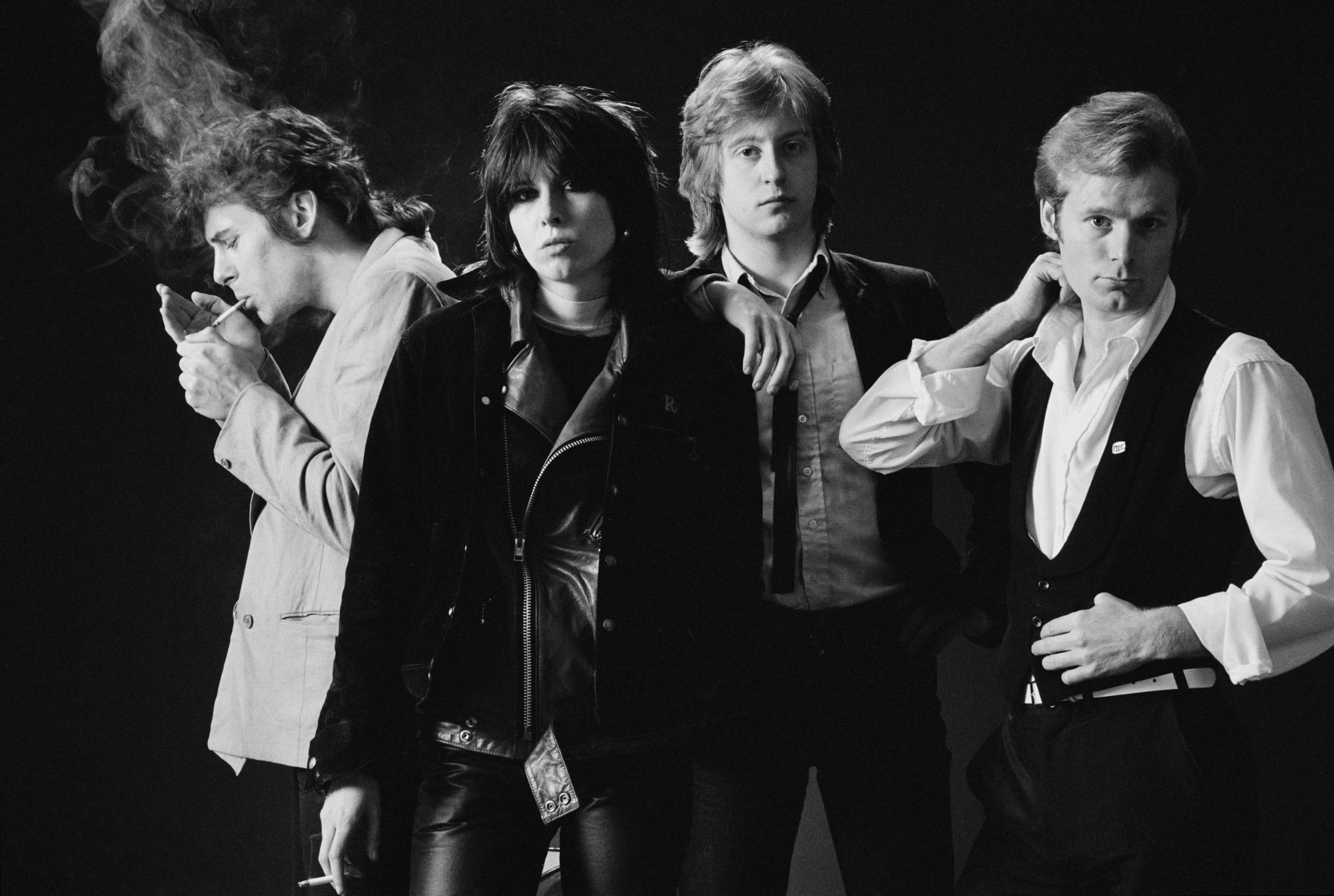 The Pretenders (bassist Pete Farndon (1952-1983), singer and guitarist Chrissie Hynde, guitarist James Honeyman-Scott (195...