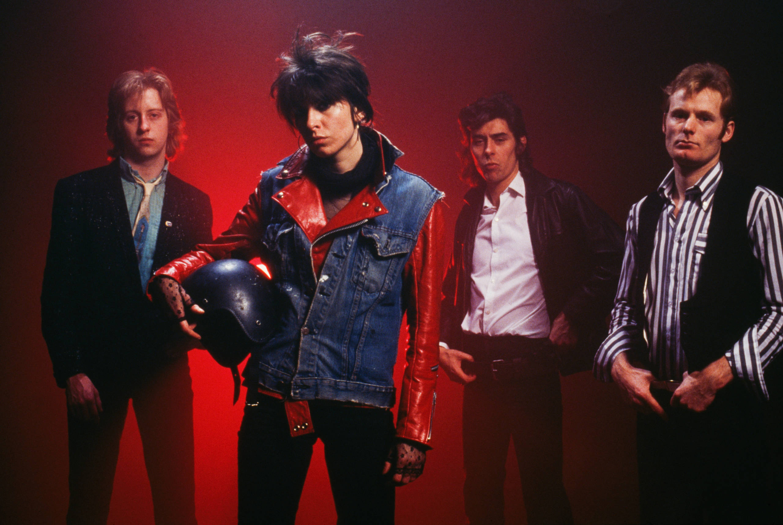The original line-up of rock group The Pretenders, UK, 1979. Left to right: guitarist James Honeyman Scott (1956 - 1982), ...