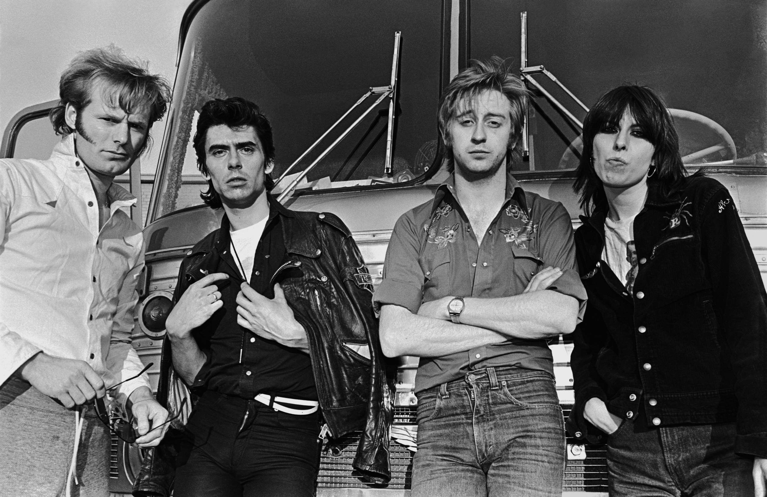 NASHVILLE, TN - 1980:  The British rock band The Pretenders pose in front of their tour bus during their first American 19...