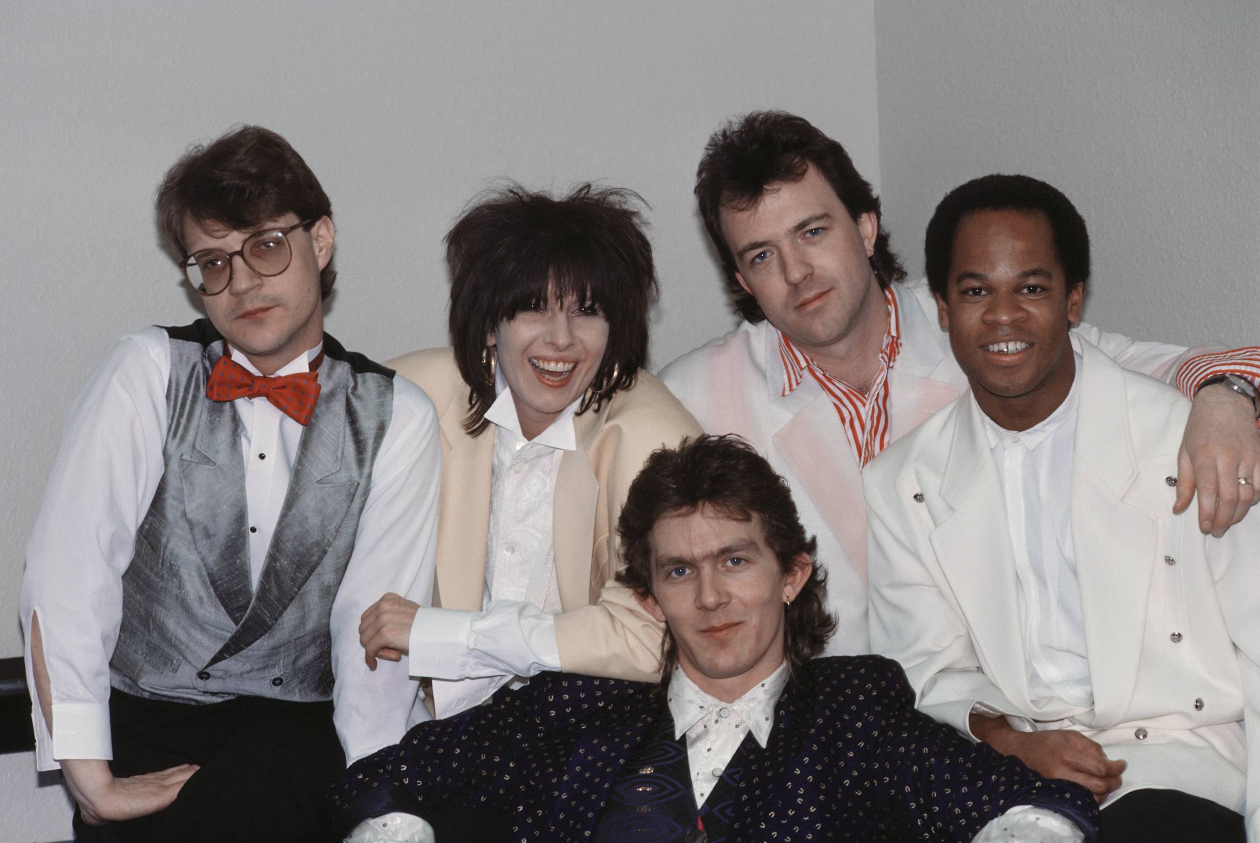 UNITED STATES - CIRCA 1984:  March, 1987, California, Los Angeles, Pretenders, L-R: Unknown man with bowtie, Chrissie Hynd...