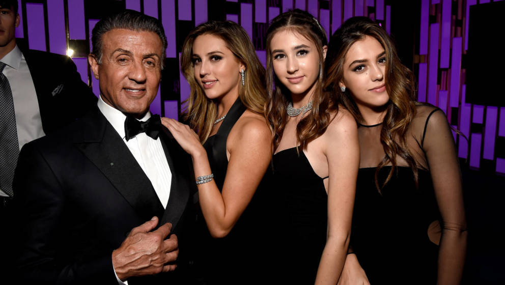 BEVERLY HILLS, CA - JANUARY 08:  (L-R) Actor Sylvester Stallone, Scarlet Rose Stallone, Sophia Rose Stallone and Sistine Rose