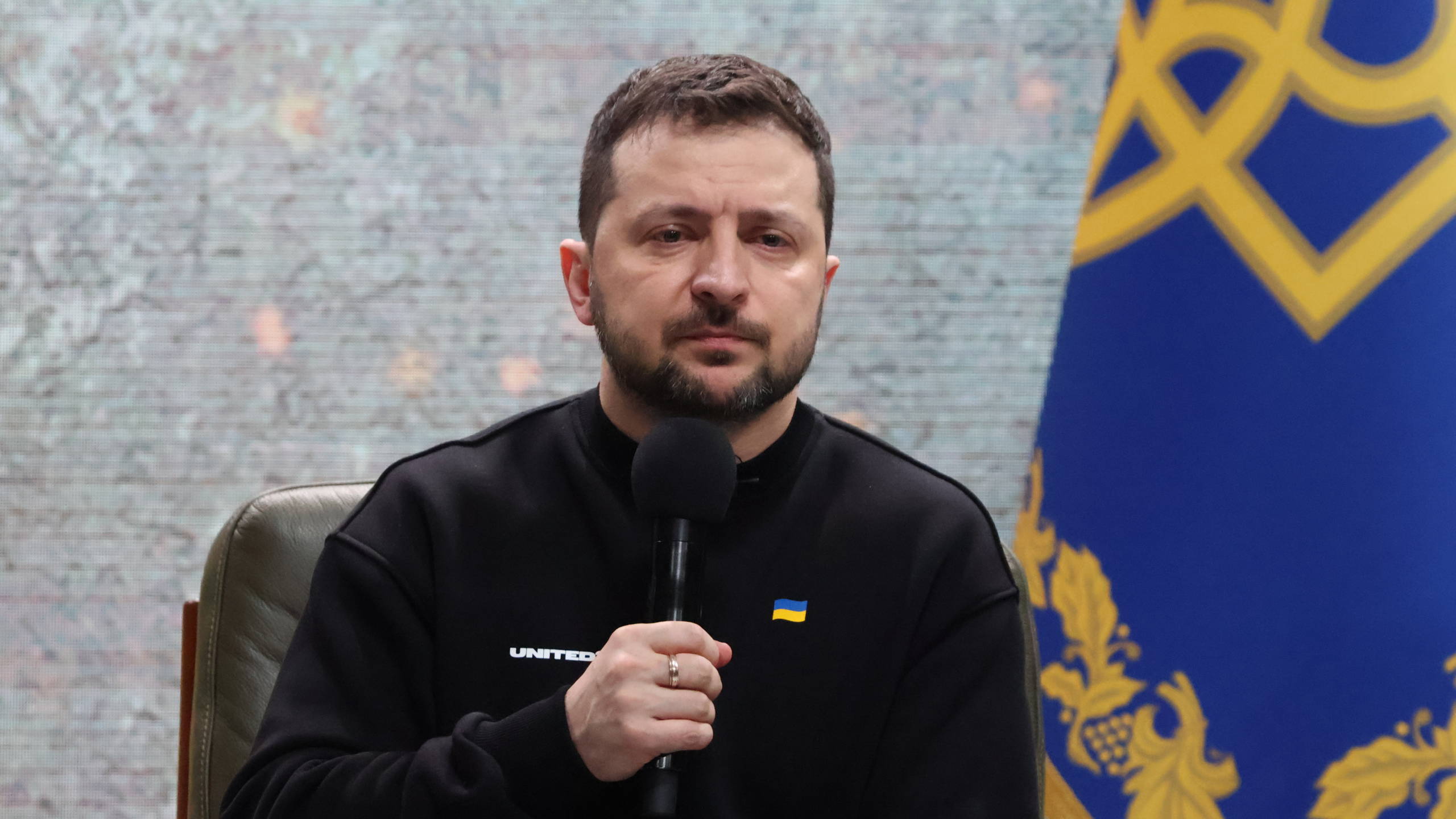 Ukrainian President Volodymyr Zelensky speaks to the media during a press conference on February 24, 2023 in Kyiv, Ukraine