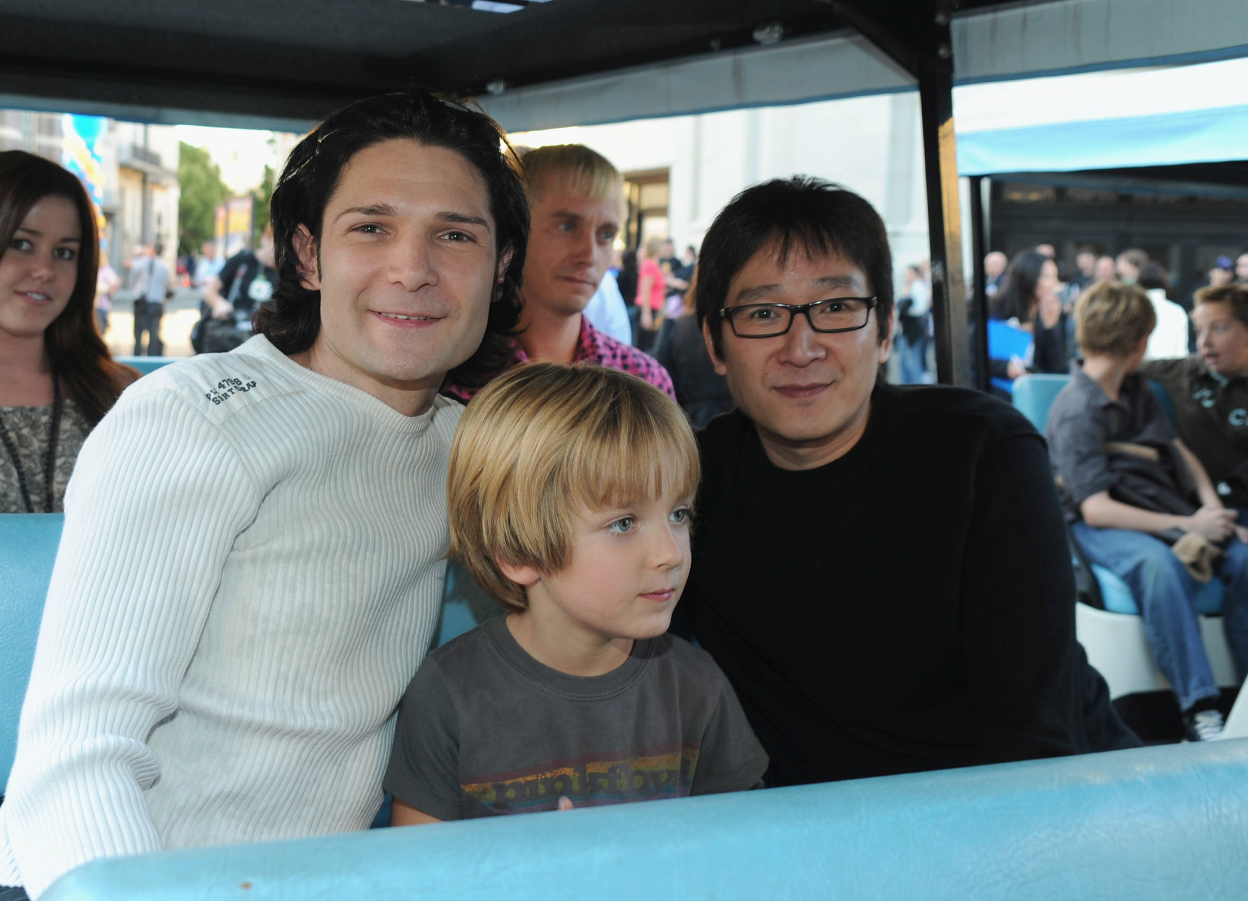 BURBANK, CA - OCTOBER 27:  Actor Corey Feldman, son Zen Scott Feldman and actor Ke Huy Quan attend the Warner Bros. 25th A...