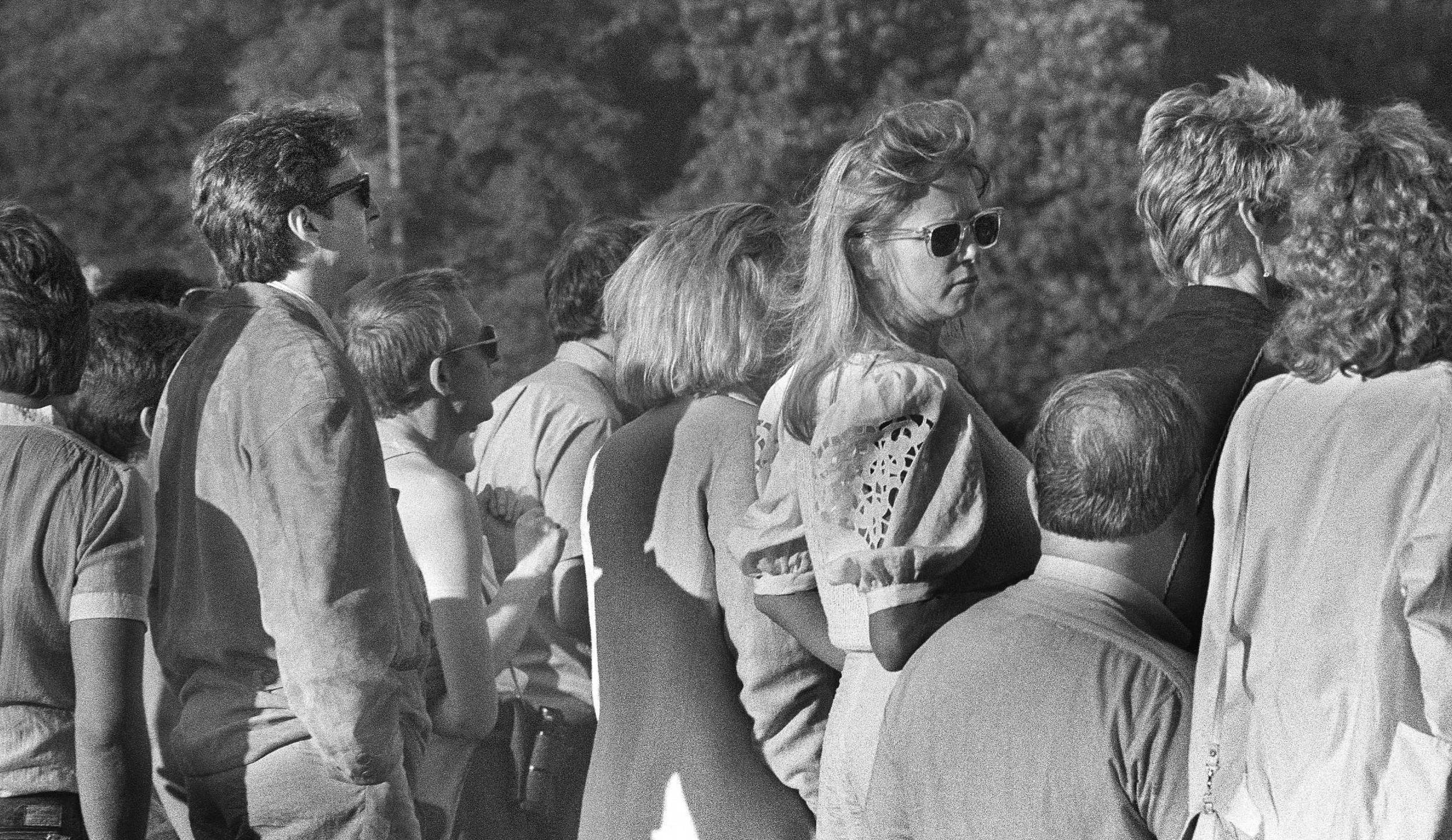 Eric Clapton and Patti Boyd amongst the audience at Slane Castle in Ireland watching a Bruce Springsteen concert on his Bo...