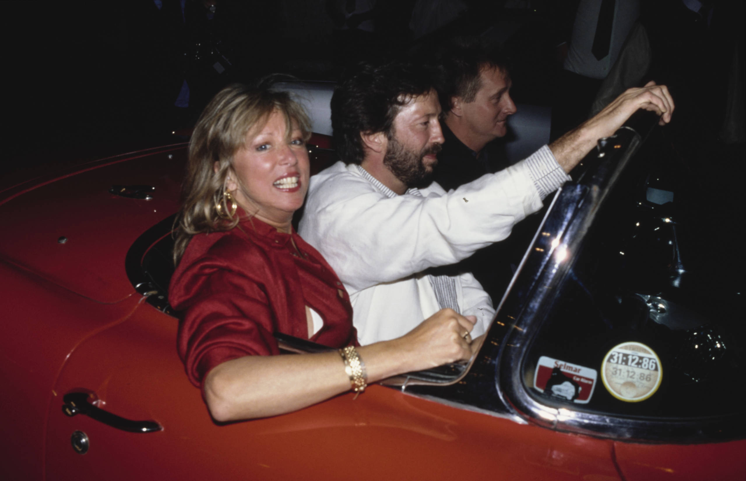 Eric Clapton and his wife - model Pattie Boyd, in a car, circa 1987s. (Photo by Vinnie Zuffante/Michael Ochs Archives/Gett...