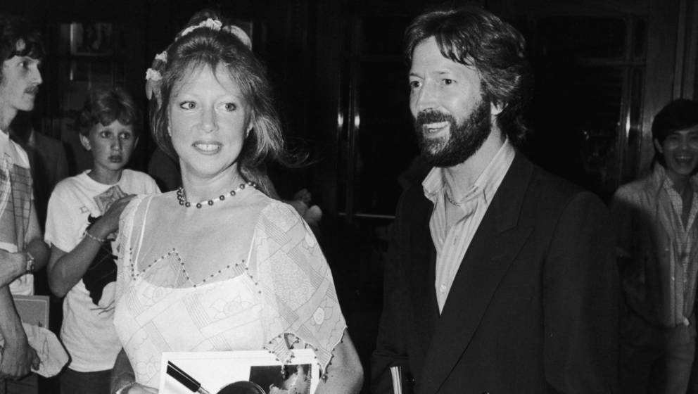 British musician Eric Clapton and his wife Pattie Boyd arrive at the Dominion Theatre in London for a Prince's Trust charity 