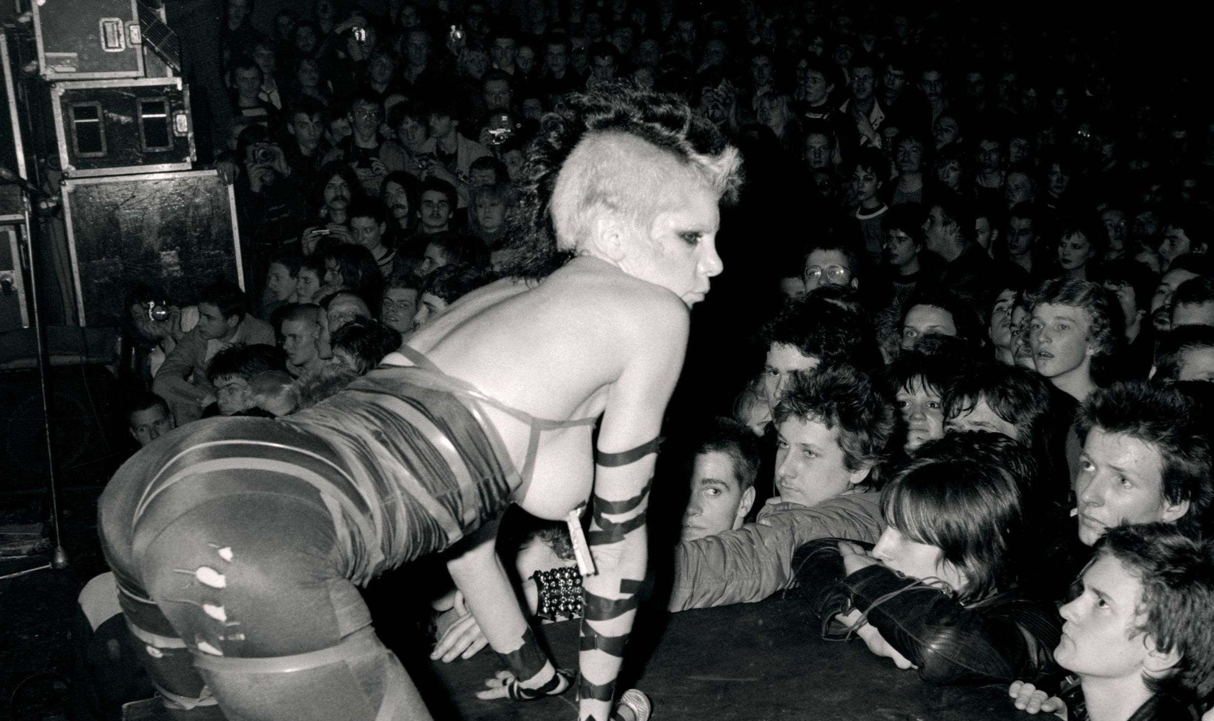 American punk band The Plasmatics performing at the Markthalle of Hamburg, Germany. The singer Wendy O. Williams performin...